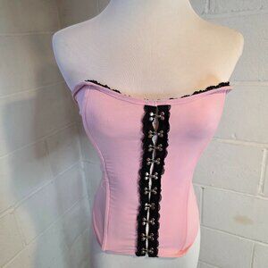 y2k Girly Femi McBling Coquette Barbie Gothic Pink & Black Corset Tube Top